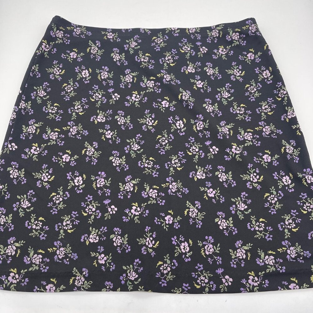 VTG 90s String Bean Women's Medium Black Floral Purple Skirt Coquette Cottage T4